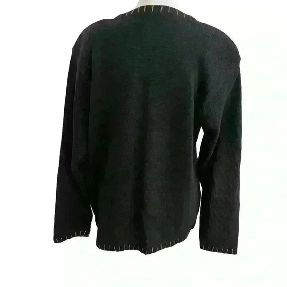 Vintage 80s Victoria Harbour Sweater Size M  Leaf Patchwork Print Black Fall - Picture 7 of 13
